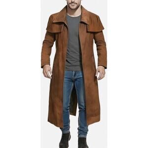 New Vegas Veteran Ranger NCR Brown Suede Leather Armor Duster Coat for Men